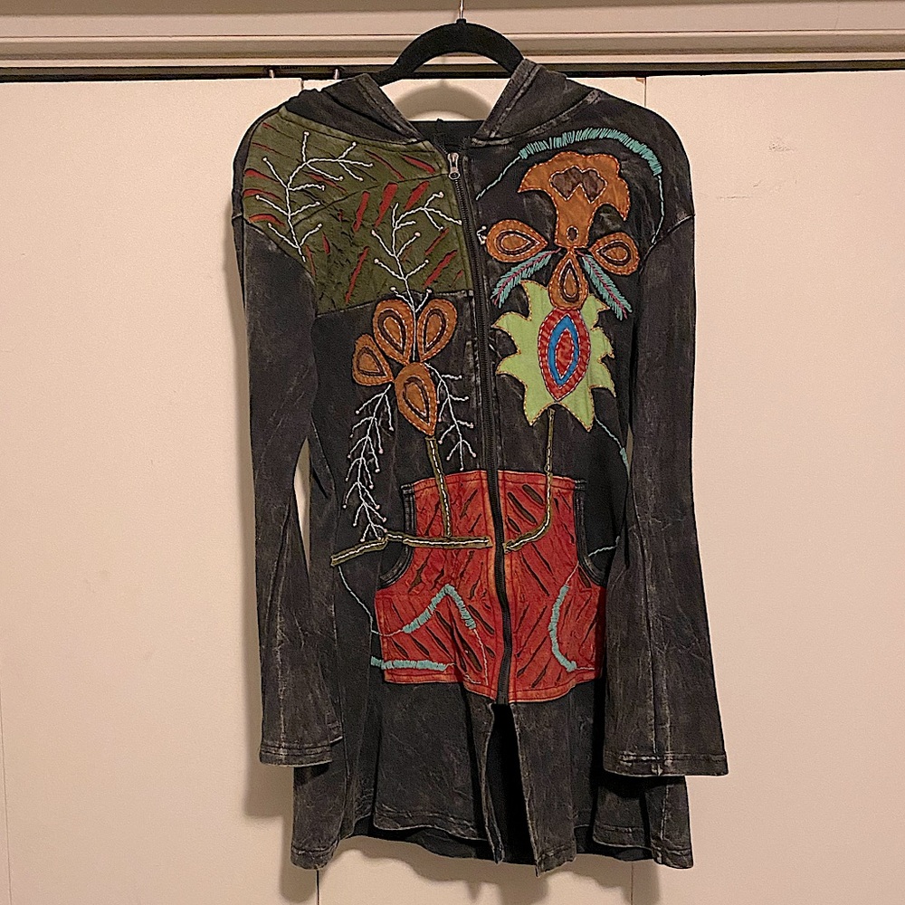 Sacred Threds black acid wash embroidered hoody dress
